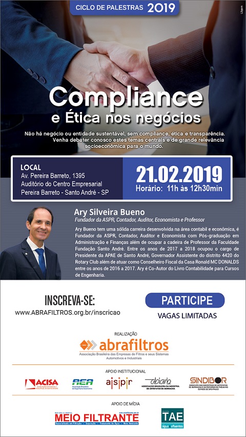 Abrafiltros promove em fevereiro palestra sobre Compliance e Ética nos negócios