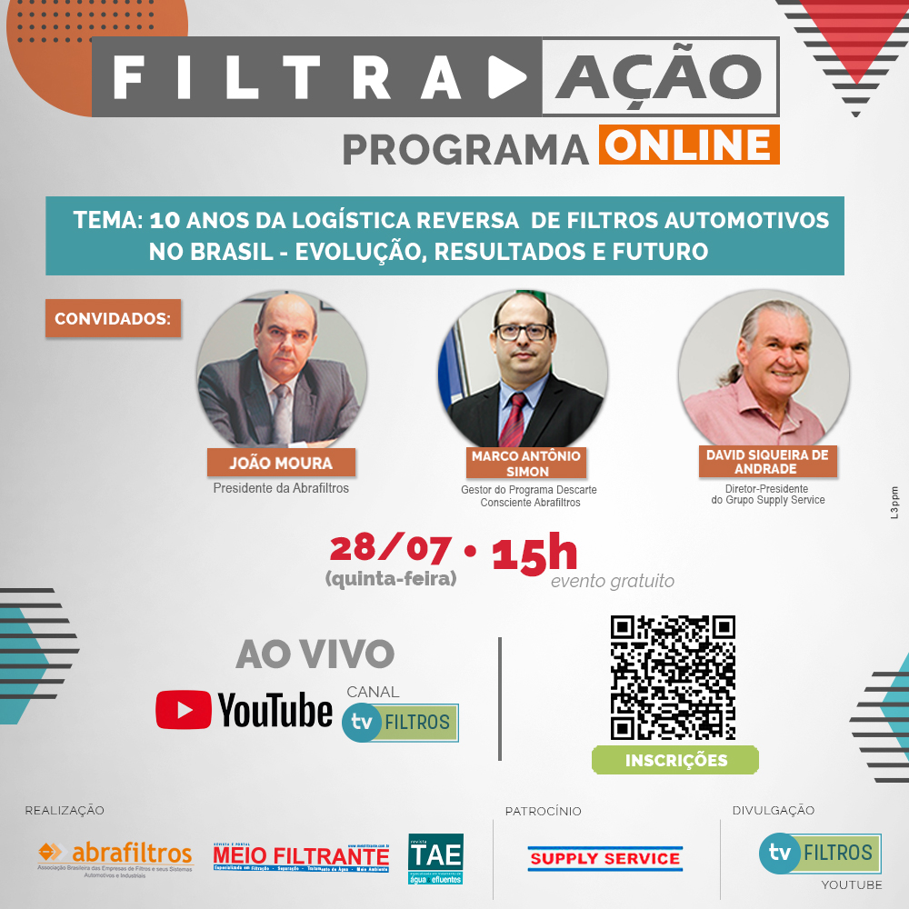 10 anos da logística reversa de filtros automotivos no Brasil será tema do Programa Filtra Ação de julho